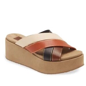 Pedro Garcia Nirou Platform Brown Color Block Wedge Leather Sandal EUC Size 36